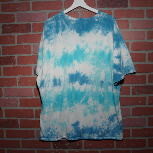 Y2K Liquid Blue Skull Spiral Blue Tye-Dye Tee