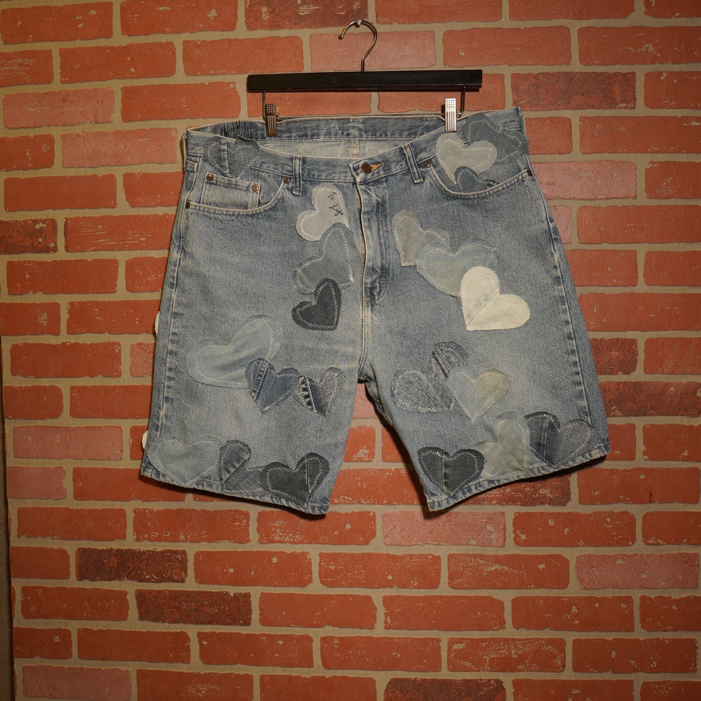 Trevs1of1 Custom 43 Hearts Denim Jean Shorts