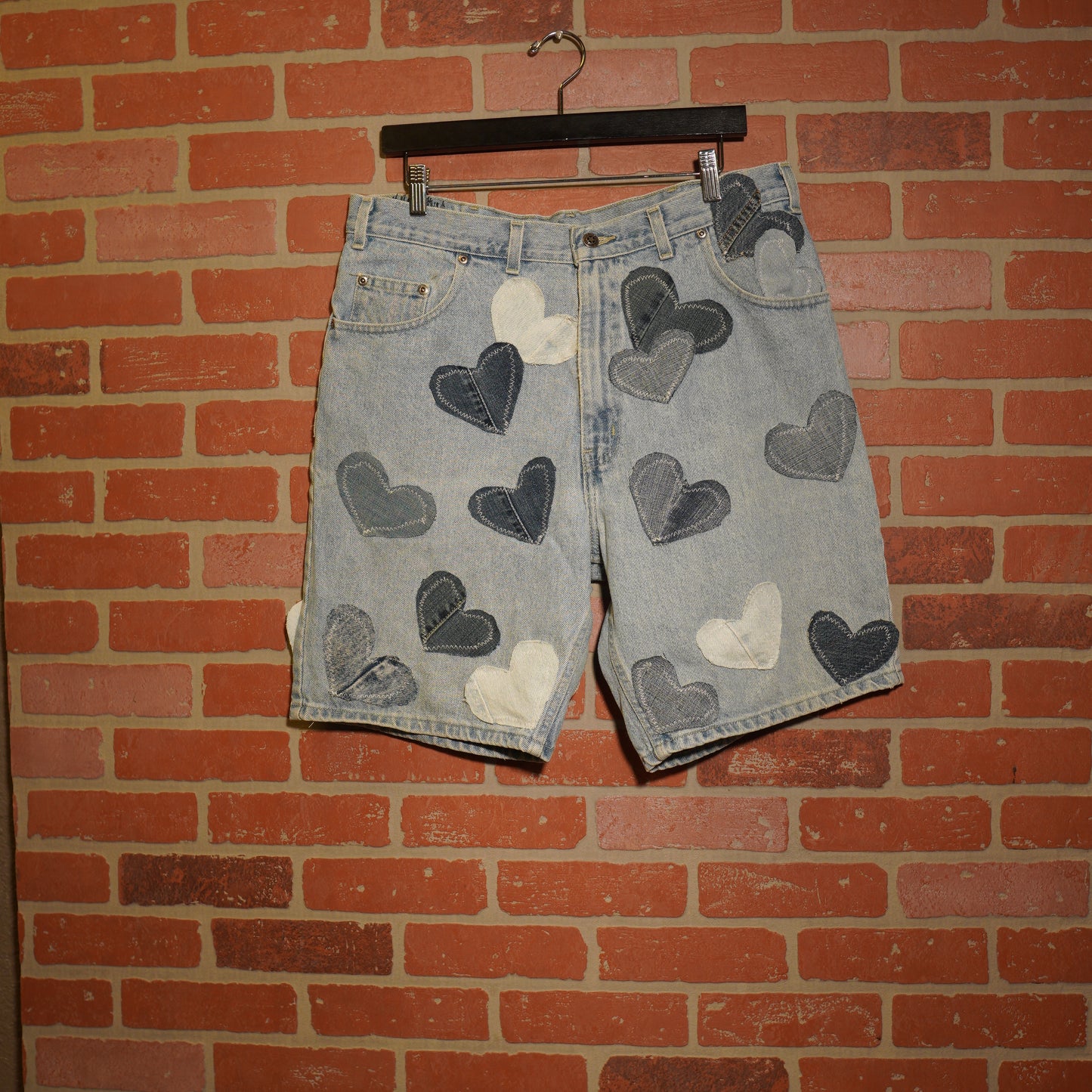 Trevs1of1 Custom 29 Hearts Denim Jean Shorts