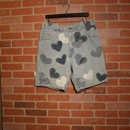 Trevs1of1 Custom 29 Hearts Denim Jean Shorts