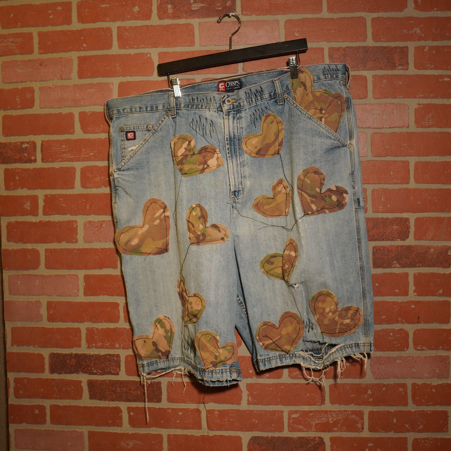 Trevs1of1 Custom Chaps Ralph Lauren Camo Hearts Shorts