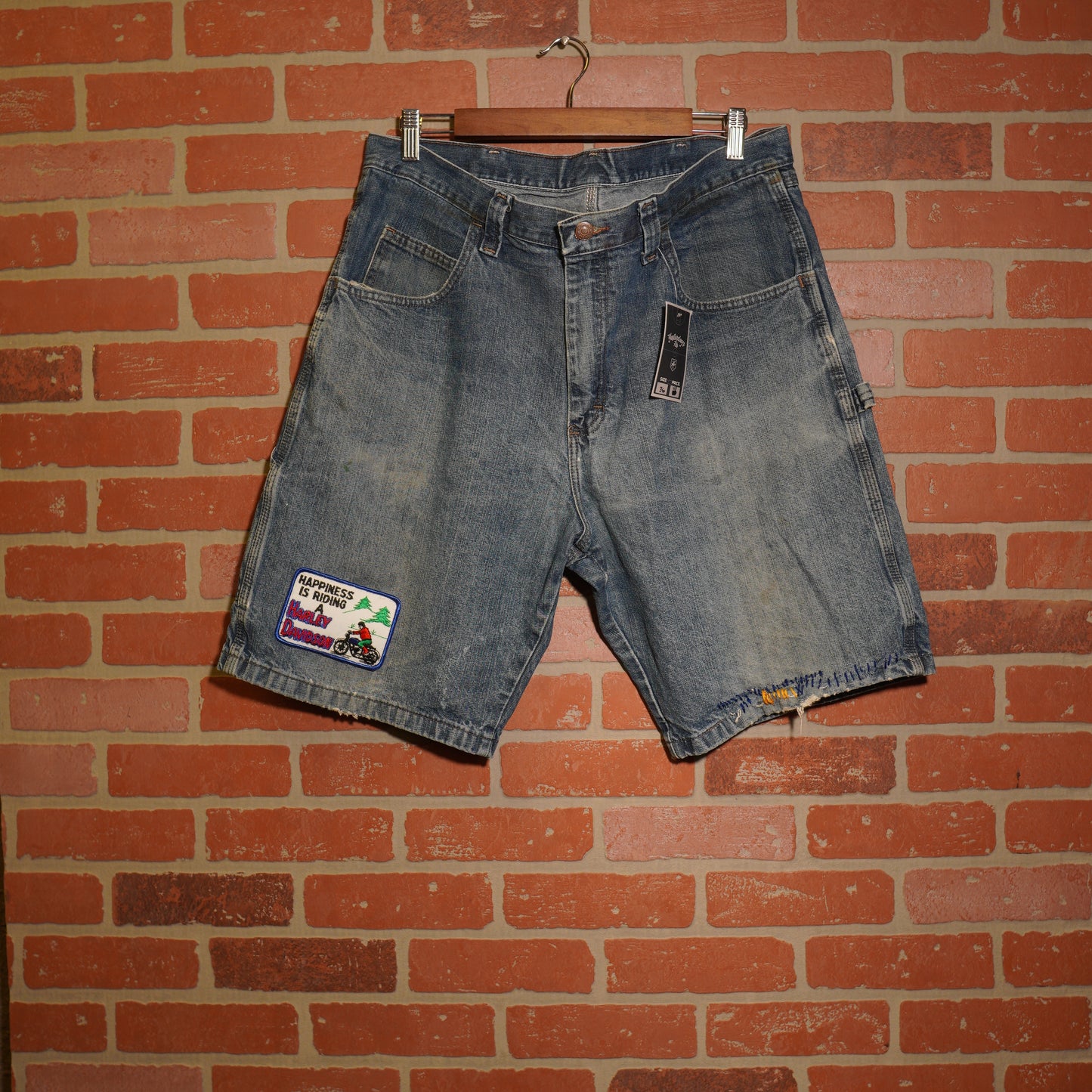 VTG Patch Wrangler Cargo Denim Jean Shorts