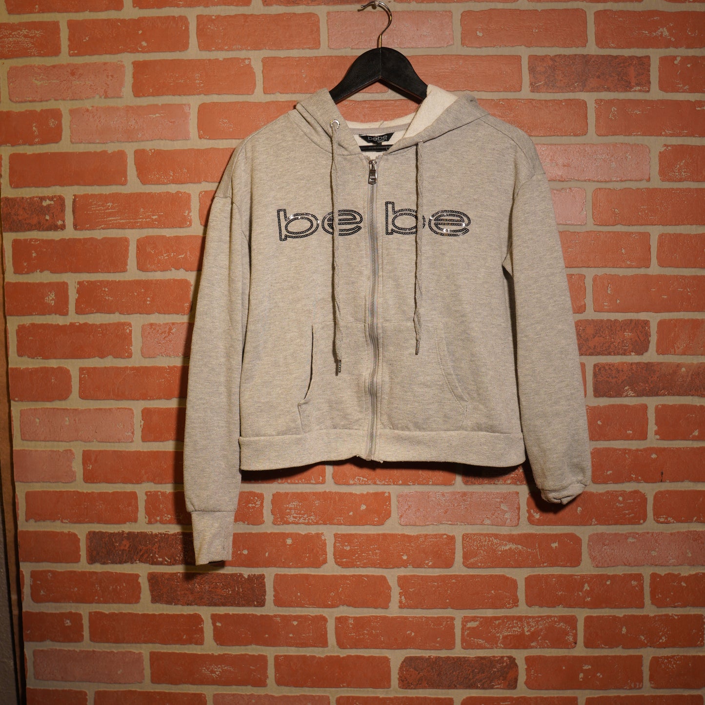 VTG Y2K Women's Bebe Sport Zip-Up Grey Logo Hoodie