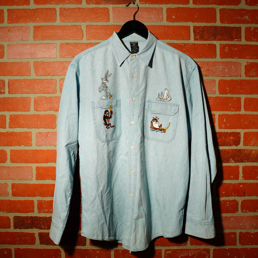 VTG Warner Bros Studios Bugs & Taz Pocket Button-Up Shirt