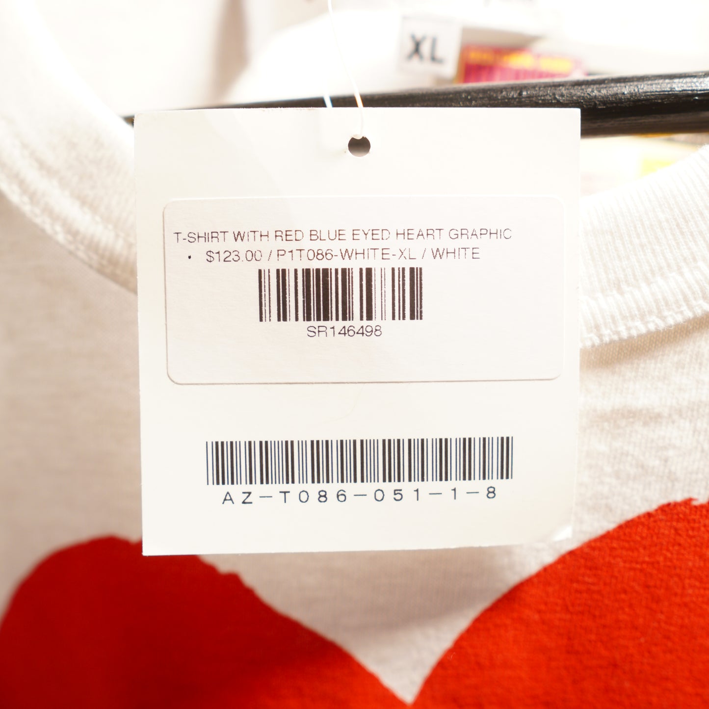 CDG Play Double Heart Blue Eyes White Tee