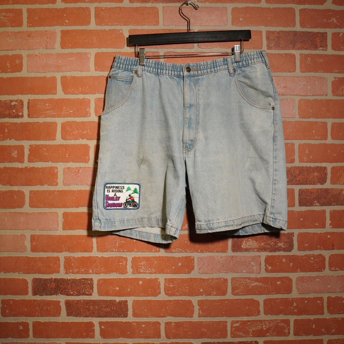 VTG Harley-Davidson Patch Denim Jean Shorts