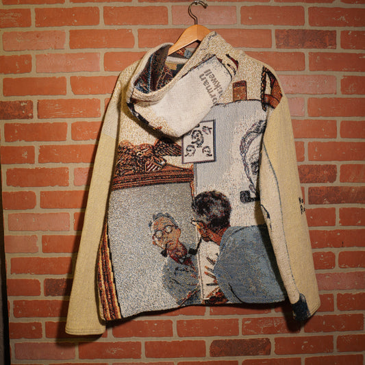 Trevs1of1 1990's Custom Norman Rockwell Biege Tapestry Hoodie