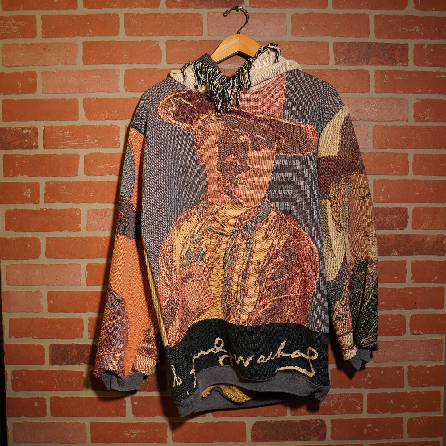 Trevs1of1 1990's Custom Andy Warhol/John Wayne Cowboy Tapestry Hoodie