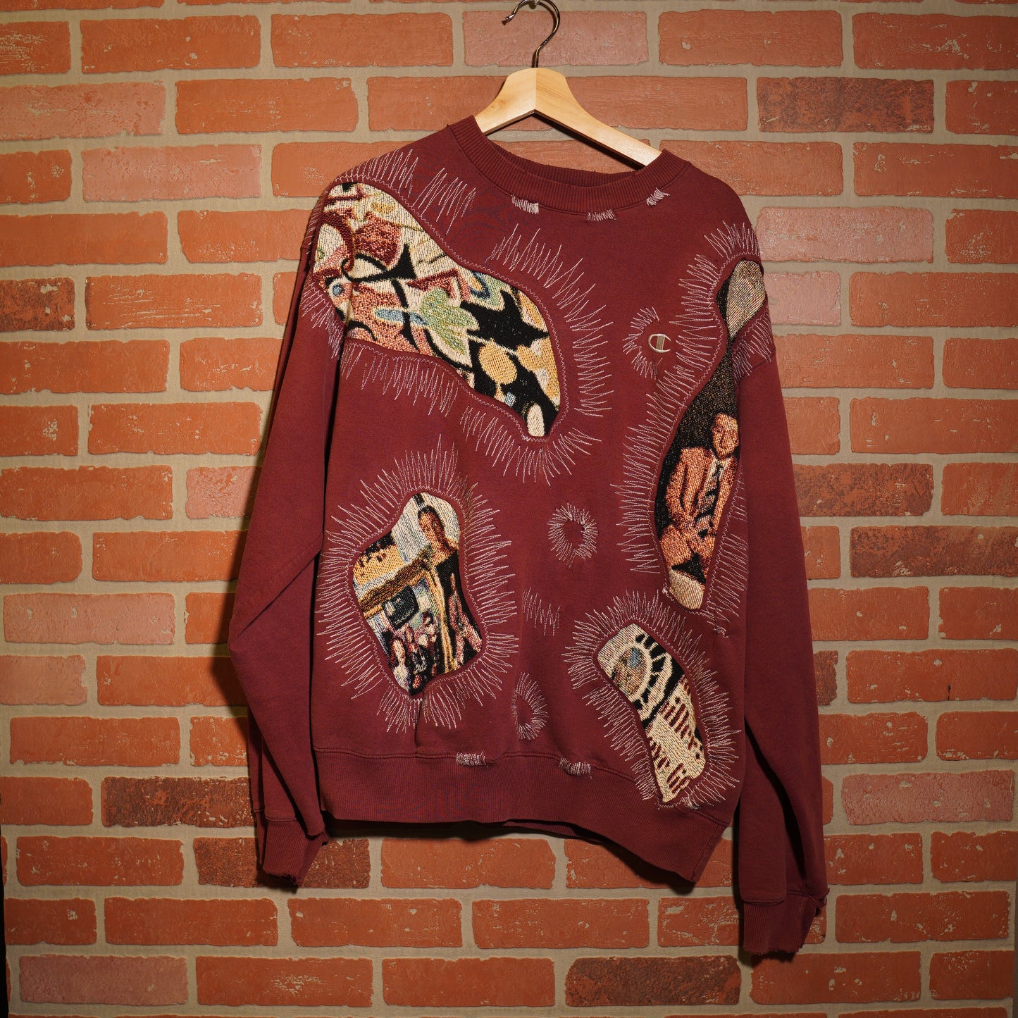 Trevs1of1 Custom Mac Miller Chain-Stitched Burgundy Crewneck