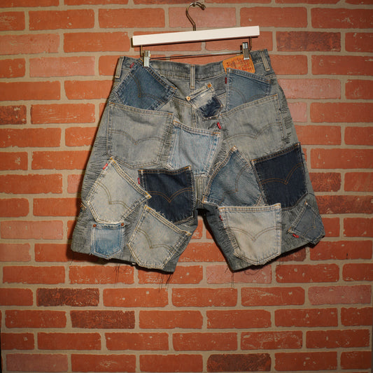 Trevs1of1 Custom Denim Hearts Pickpocket Denim Jean Shorts