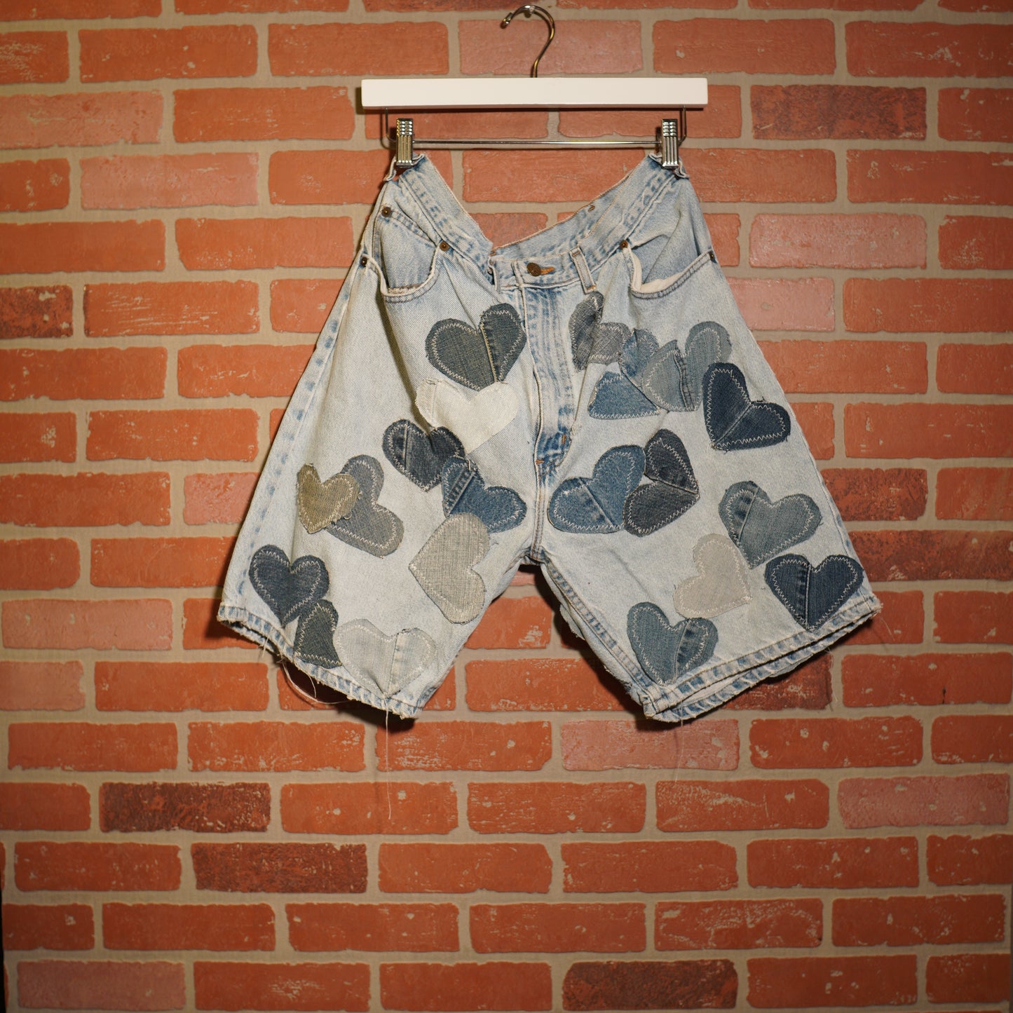 Trevs1of1 Custom Denim Hearts Backroad Blues Jean Shorts