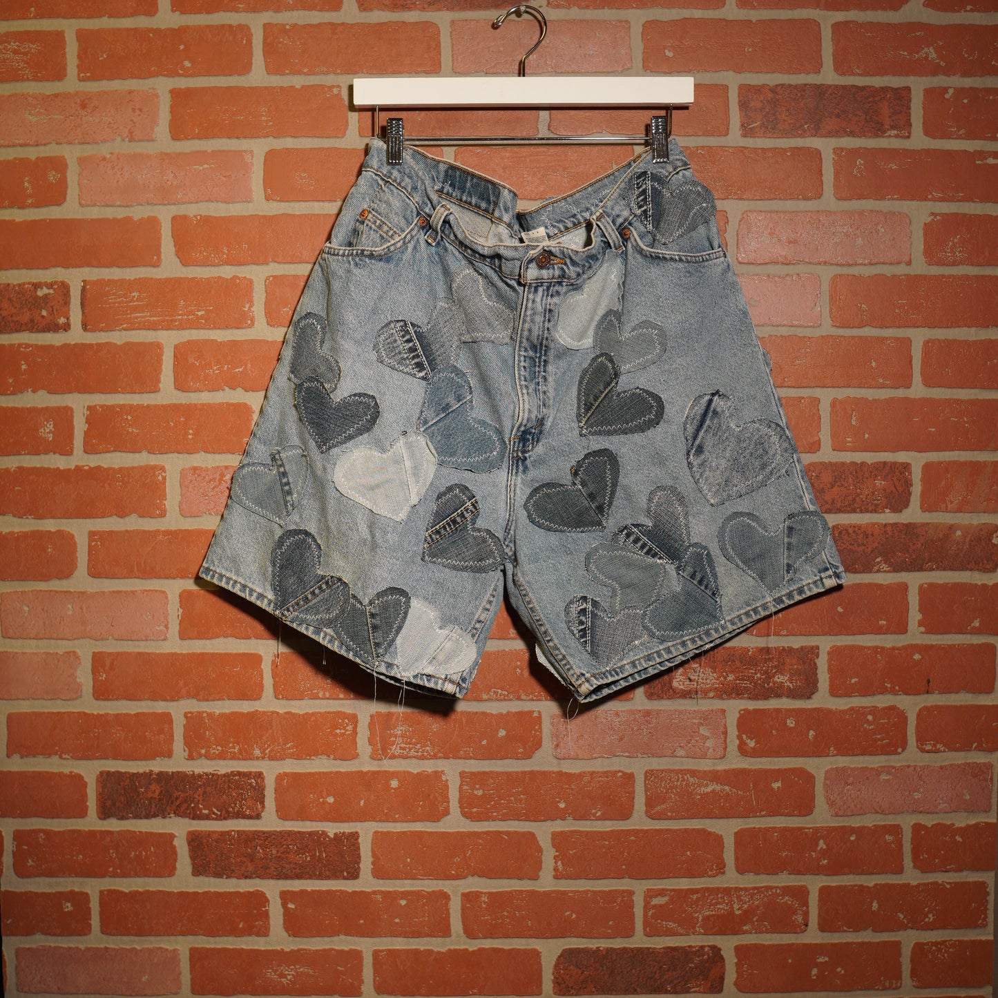 Trevs1of1 Custom Levis Denim Hearts Orange Tab Jean Shorts