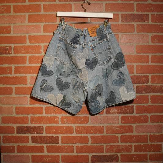 Trevs1of1 Custom Levis Denim Hearts Orange Tab Jean Shorts