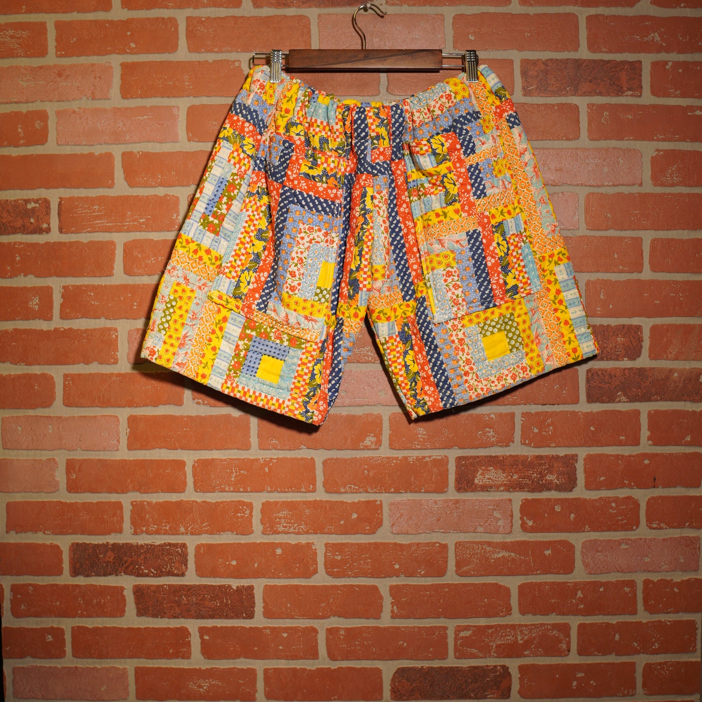 Trevs1of1 1980's Custom Multi-Color Yellow Quilt Hoodie & Shorts Set