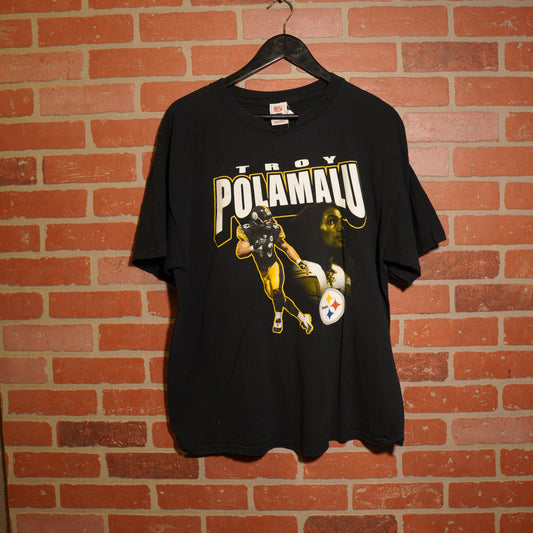 VTG Distressed NFL Pittsburgh Steelers Troy Polamalu Tee
