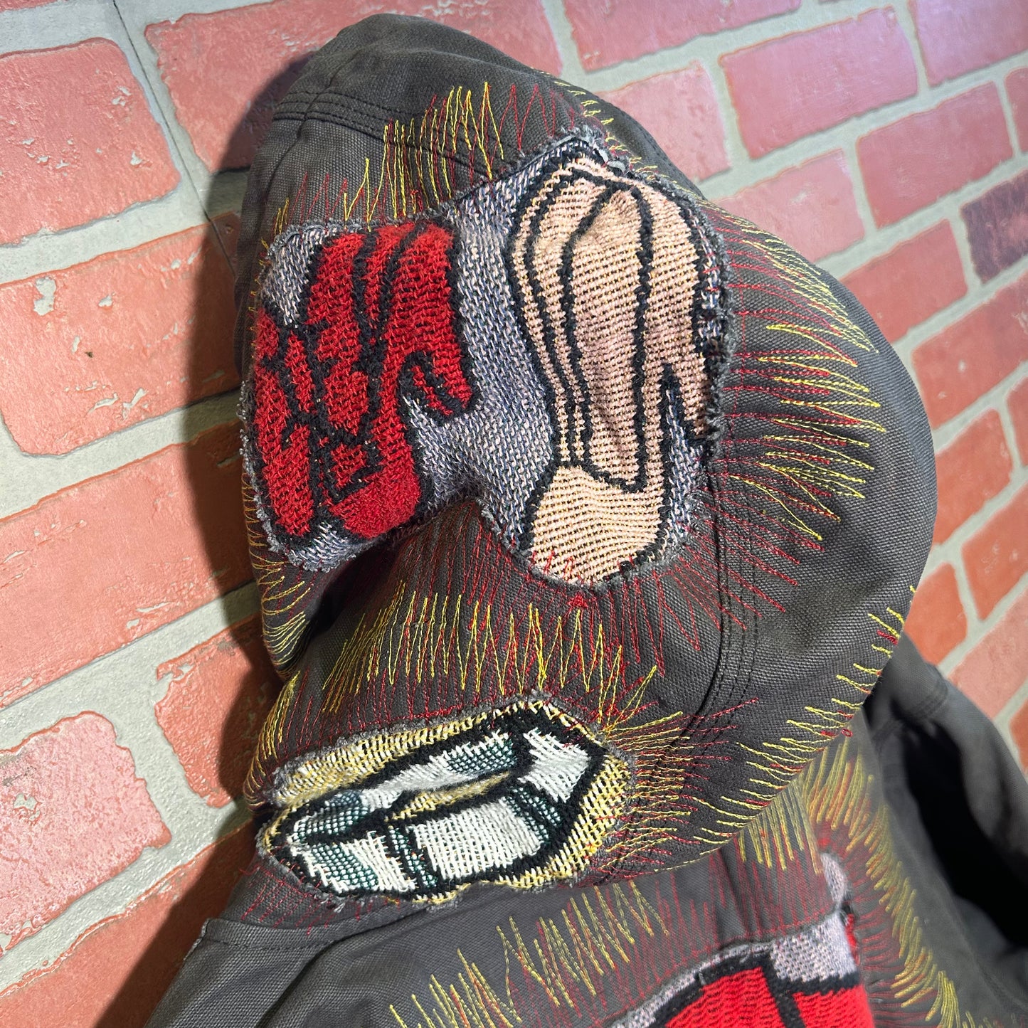Trevs1of1 Custom 1990's Betty Boop Fearless Fred Diamonds & Pearls Multi Color Chain Stitch Zip Up Jacket