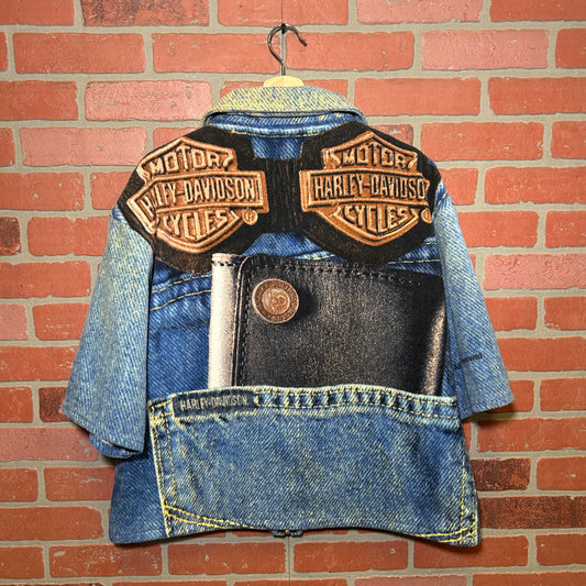 Trevs1of1 2003 Custom Harley Davidson Denim Jean Towel Zip Up Polo