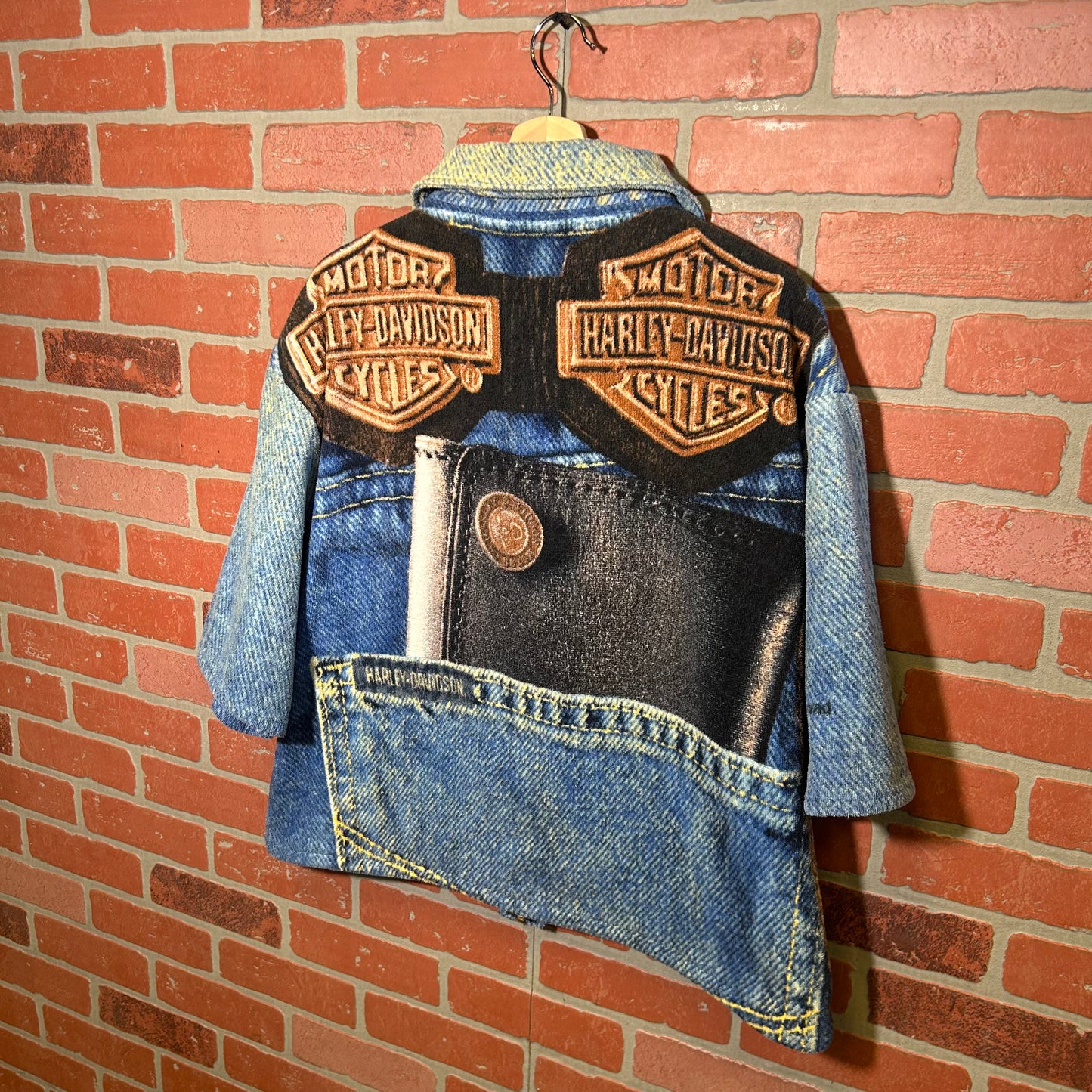 Trevs1of1 2003 Custom Harley Davidson Denim Jean Towel Zip Up Polo