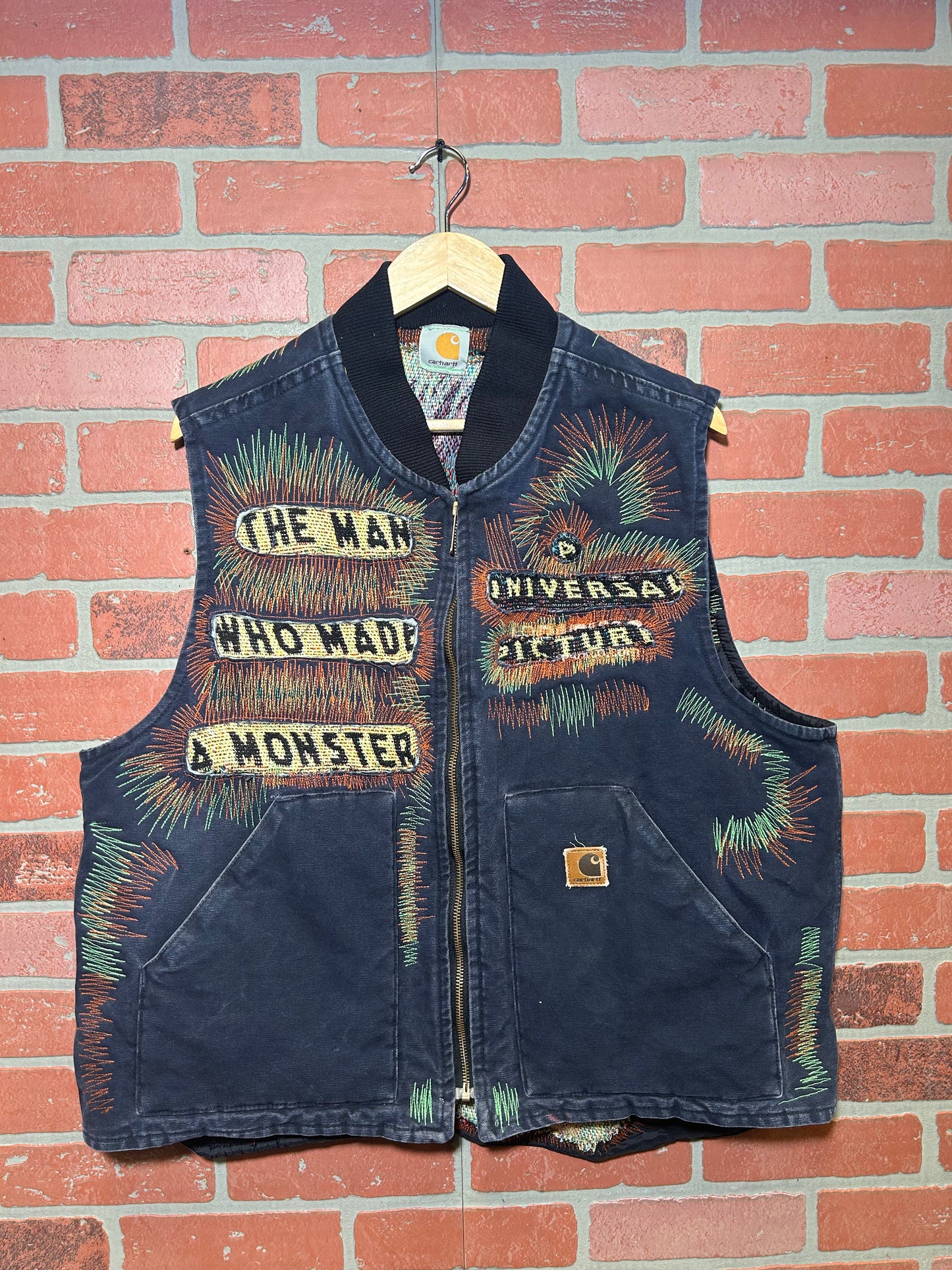 Trevs1of1 Custom 90's Purple Carhartt Frankenstein Multi-Color Chain Stitched Zip Up Vest