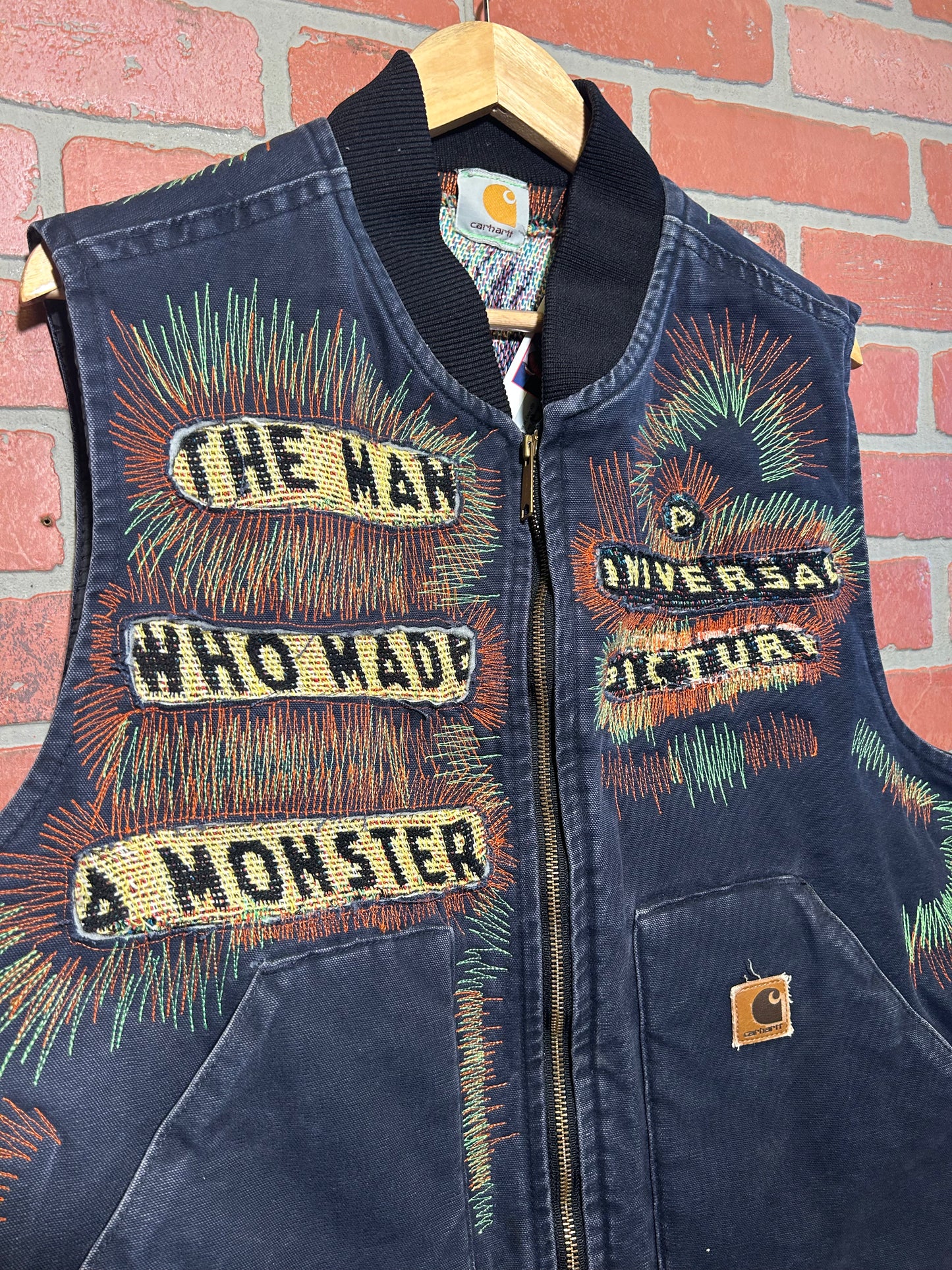 Trevs1of1 Custom 90's Purple Carhartt Frankenstein Multi-Color Chain Stitched Zip Up Vest
