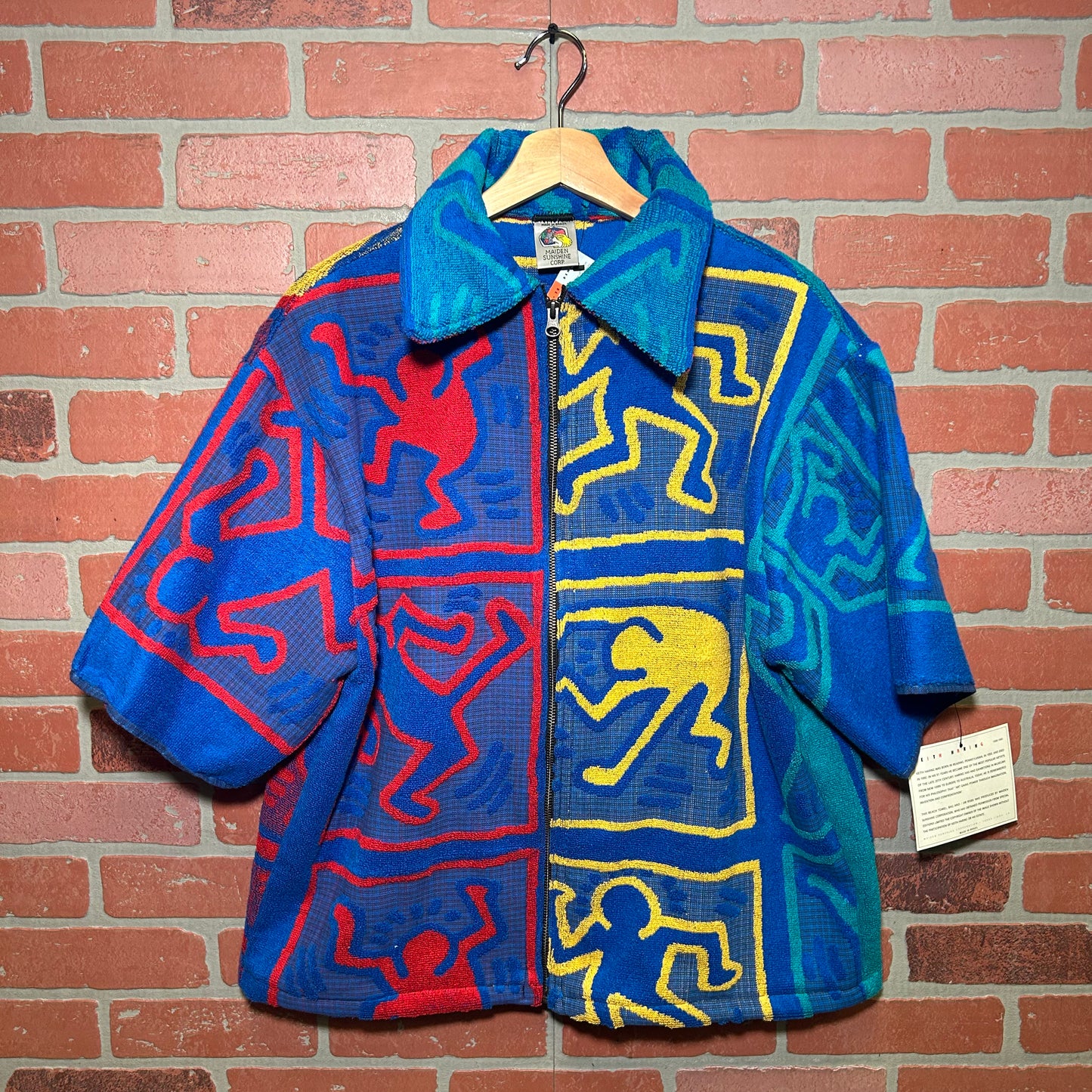 Trevs1of1 Custom 1990's Keith Haring Logos Muli-Color Towel Full Zip Up Polo