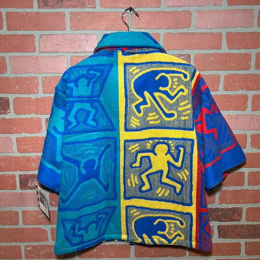Trevs1of1 Custom 1990's Keith Haring Logos Muli-Color Towel Full Zip Up Polo