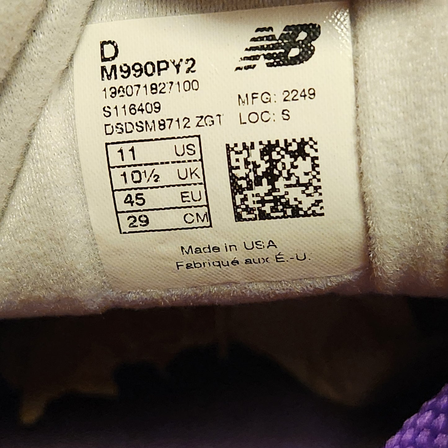 DS New Balance 990v2 Purple Yellow