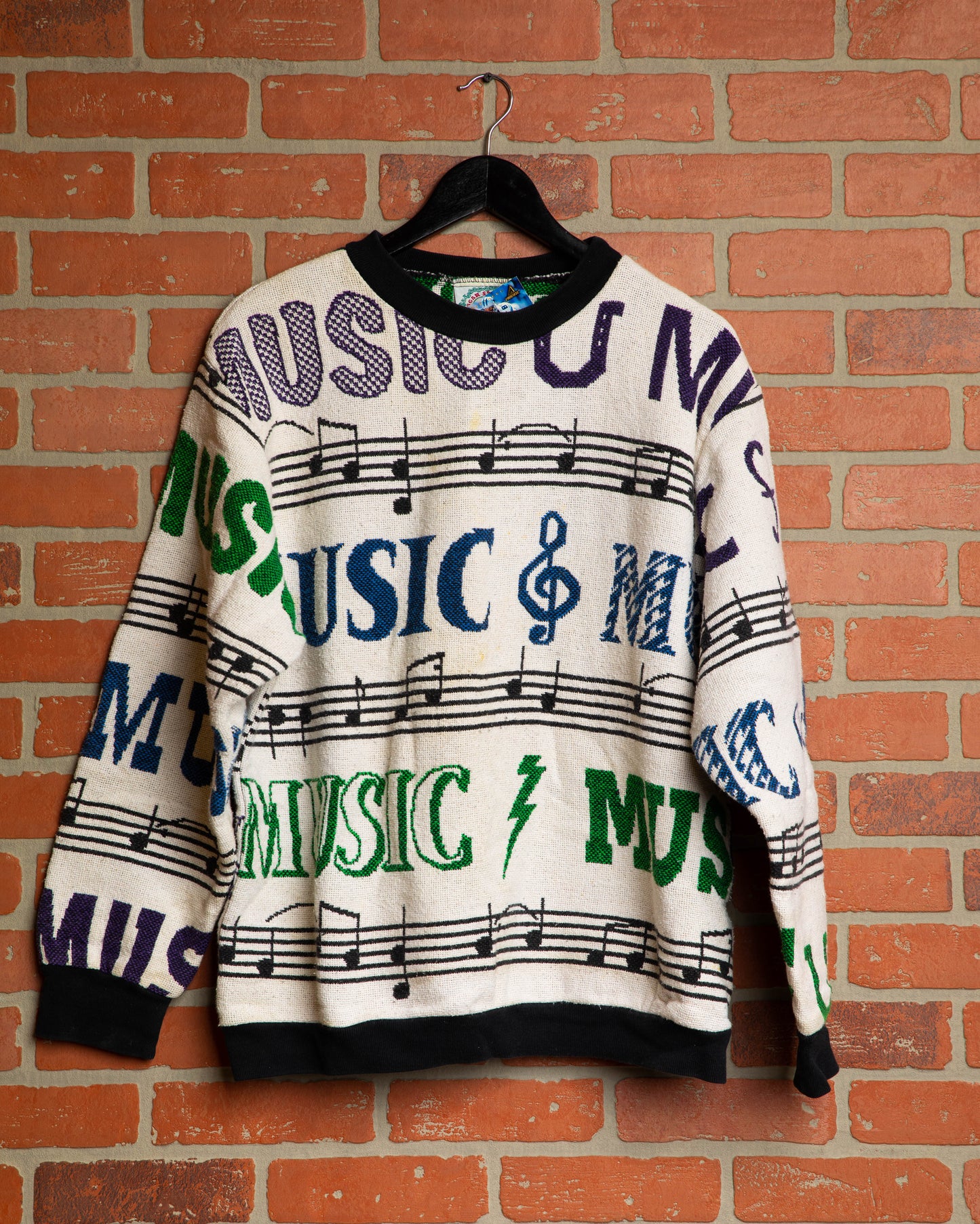 True VTG Music Note Tapestry Sweater