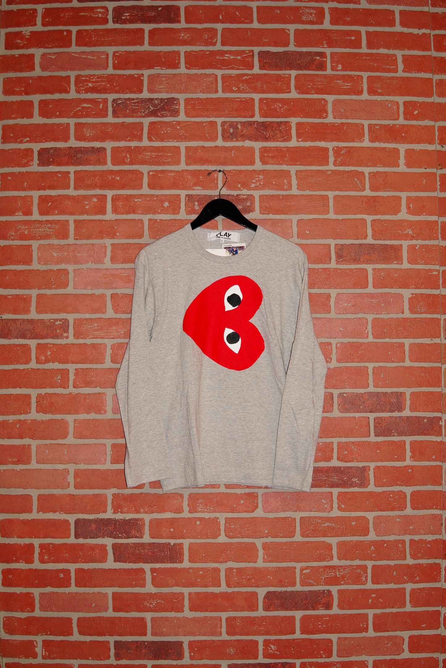 DS CDG Play Gray Sideways Logo L/S Tee