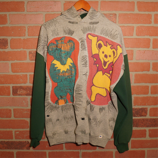 Trevs1of1 1990's Grateful Dead Dancing BearsGrey/Green Russell Hoodie