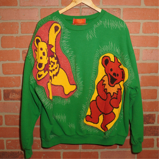 Trevs1of1 1990's Grateful Dead Dancing Bears Green Nublend Crewneck