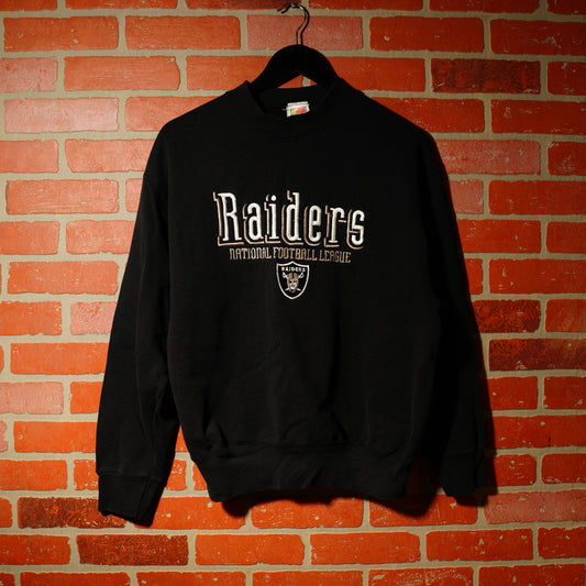 VTG NFL Oakland Raiders Black Embroidered Crewneck