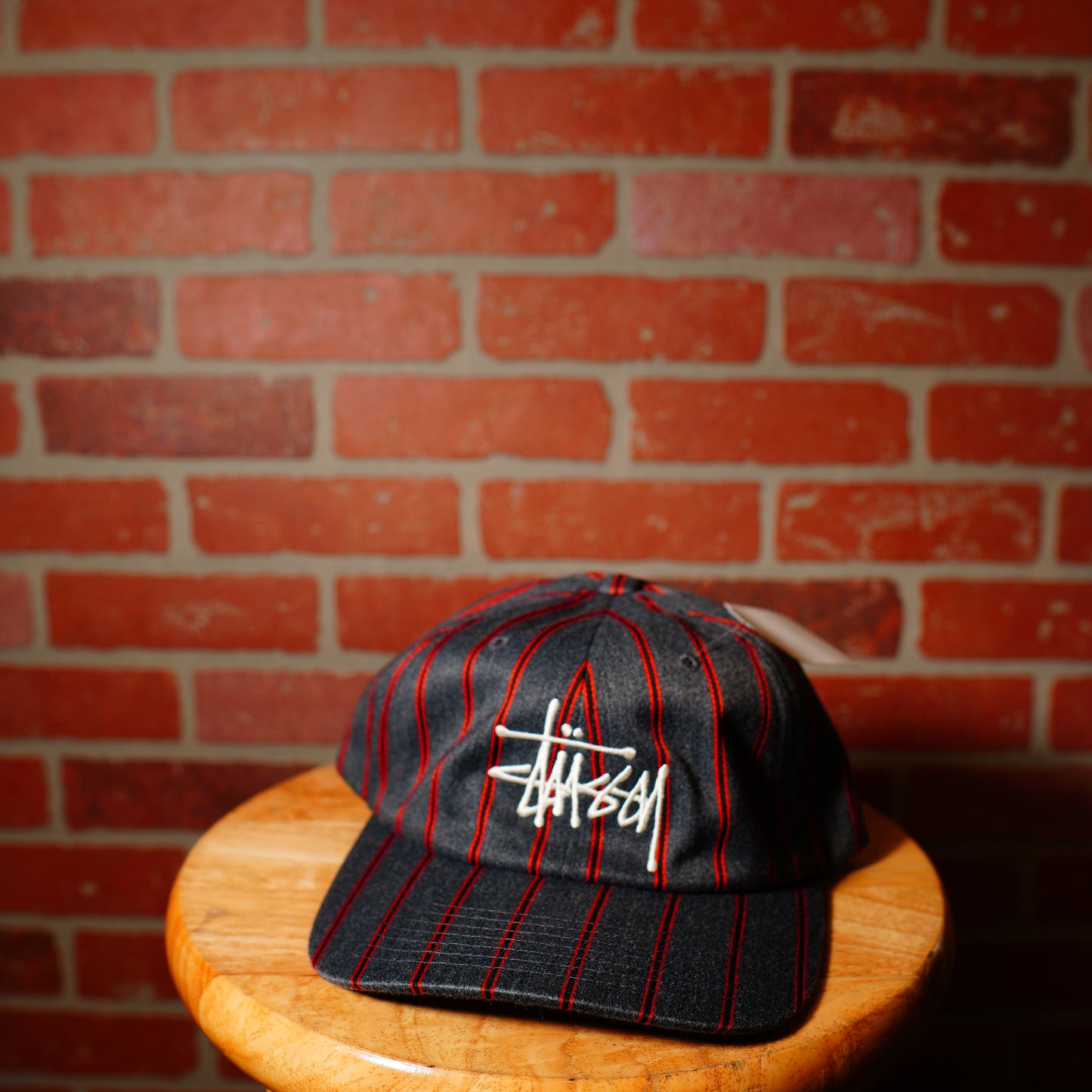 VTG Sample Stussy Red/Black Stripped Strapback Hat