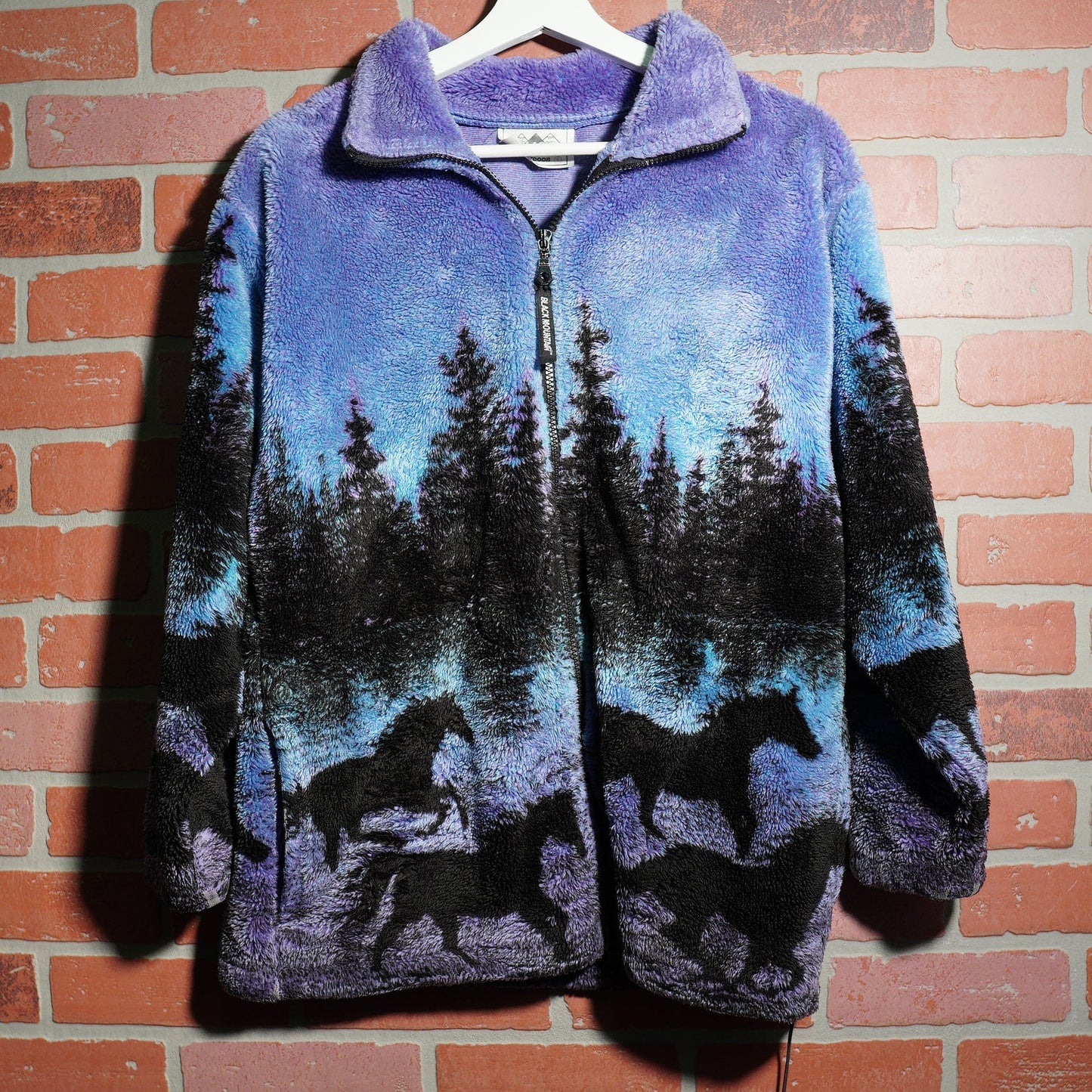 VTG Black Mountain Multi-Color Zip-Up Deep Pile Fleece Jacket