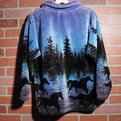 VTG Black Mountain Multi-Color Zip-Up Deep Pile Fleece Jacket