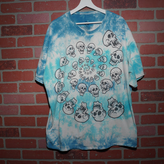 Y2K Liquid Blue Skull Spiral Blue Tye-Dye Tee