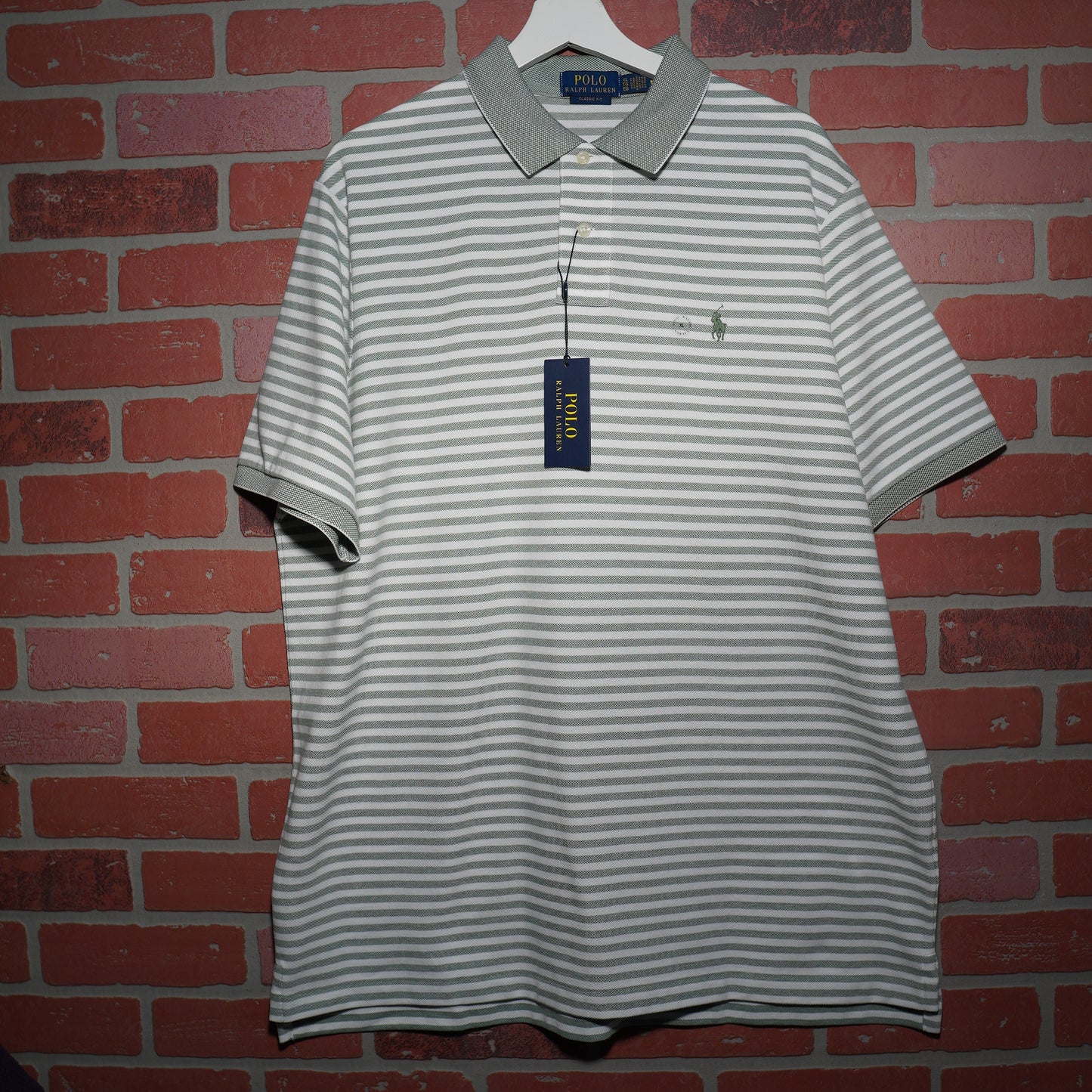 NWT Polo Ralph Lauren Striped Green / White Polo Shirt