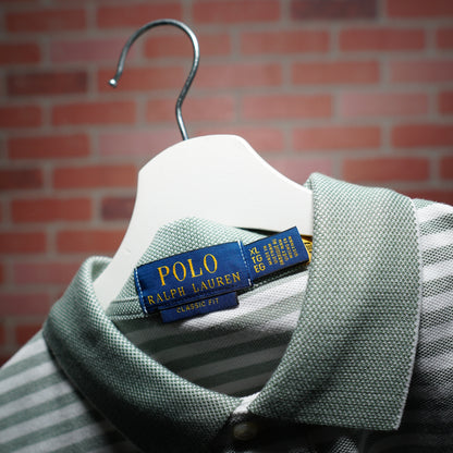 NWT Polo Ralph Lauren Striped Green / White Polo Shirt