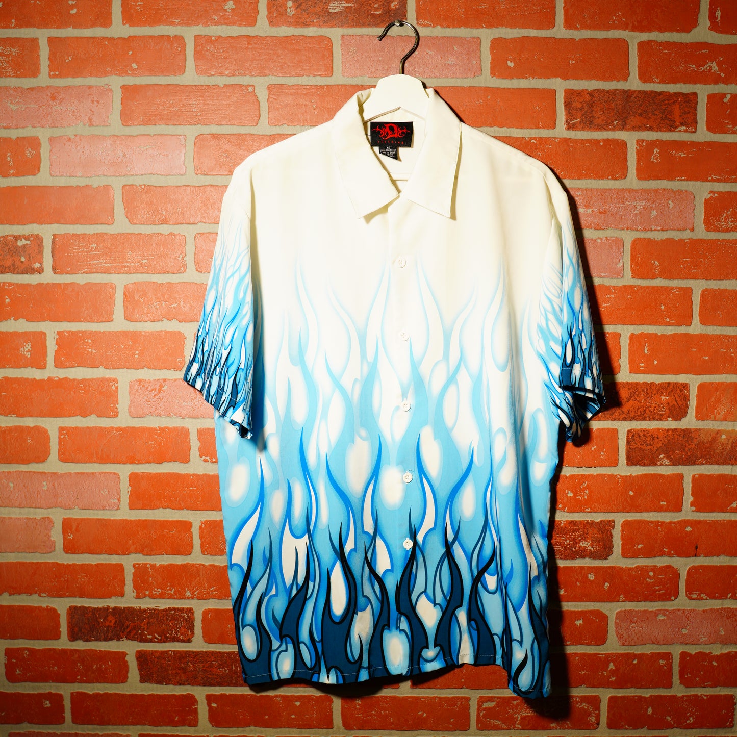 VTG Y2K Blue Flames Button-Up Shirt