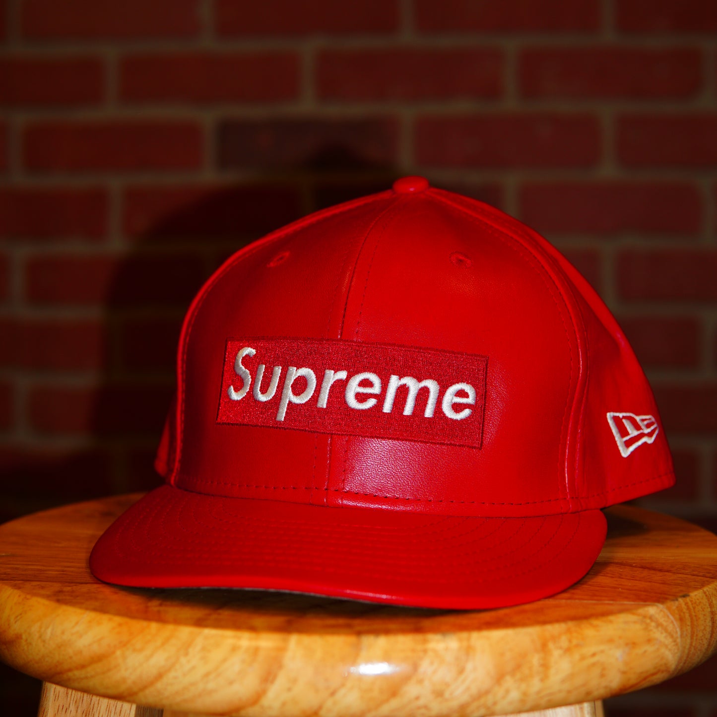 Supreme Box Logo Red Leather Fitted Hat