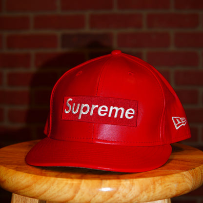 Supreme Box Logo Red Leather Fitted Hat