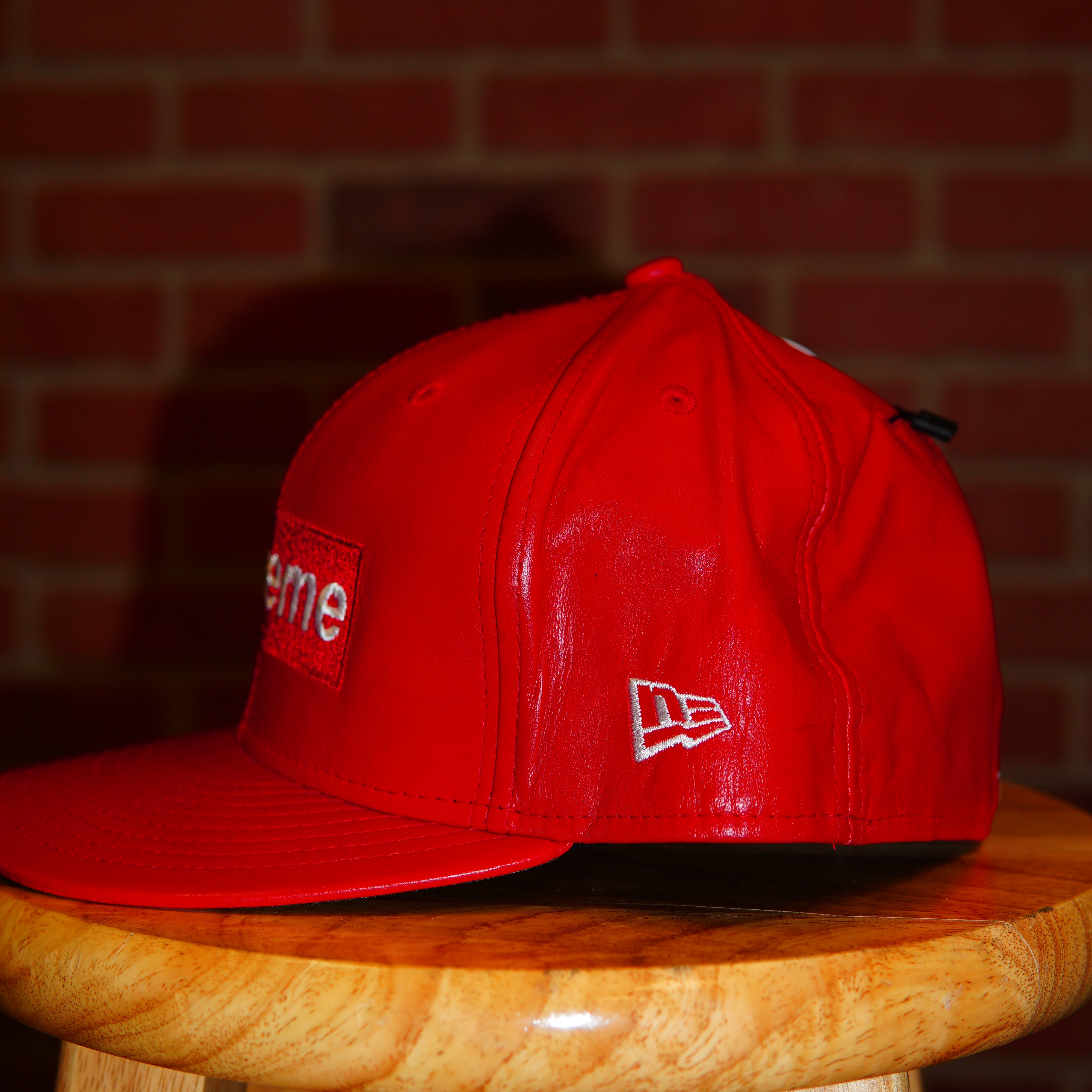 Supreme Box Logo Red Leather Fitted Hat