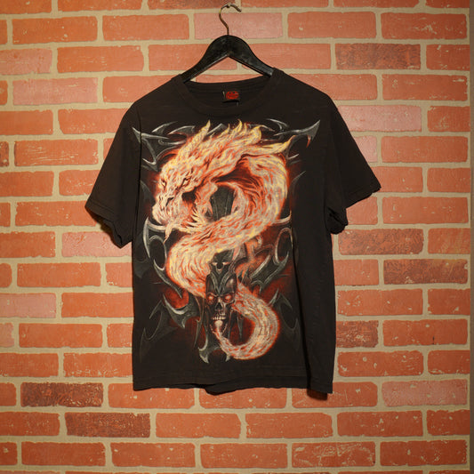 VTG Y2K Skull Flames Dragons Tee