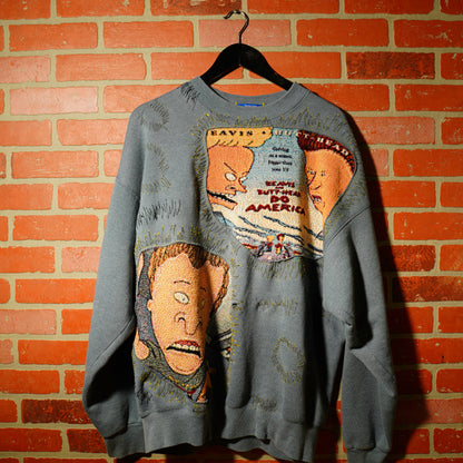 Trev 1of1 Custom Bevis & Butt-Head Do America Stitched Crewneck