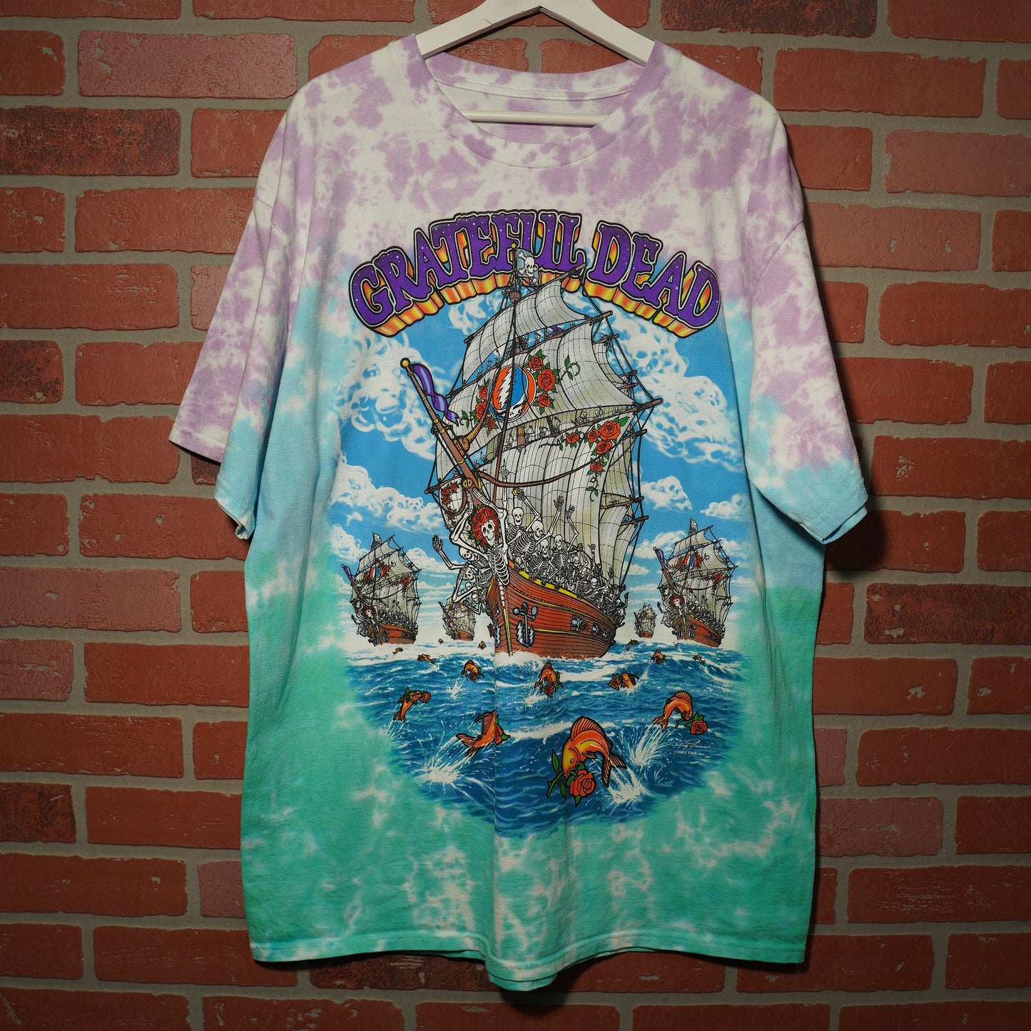Y2K Liquid Blue Grateful Dead Ship of Fools Tie-Dye Tee