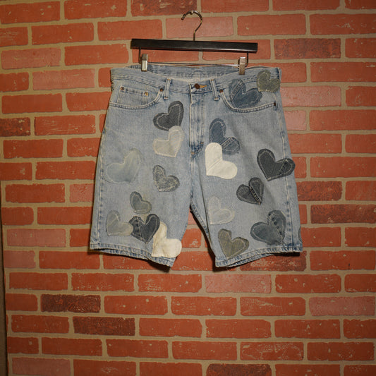 Trevs1of1 Custom 34 Hearts Denim Jean Shorts