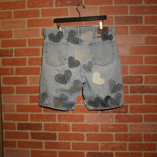 Trevs1of1 Custom 34 Hearts Denim Jean Shorts