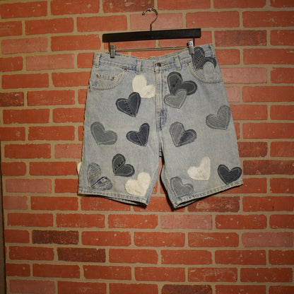 Trevs1of1 Custom 29 Hearts Denim Jean Shorts