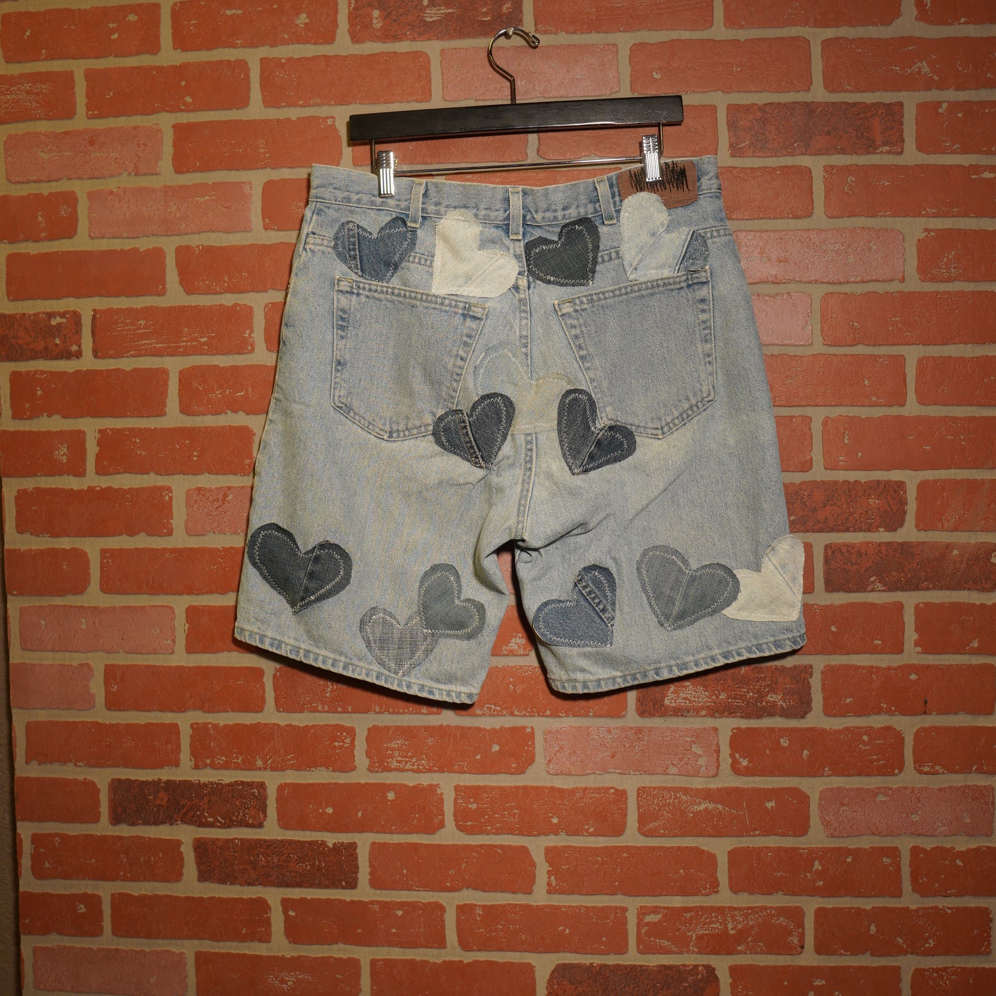 Trevs1of1 Custom 29 Hearts Denim Jean Shorts