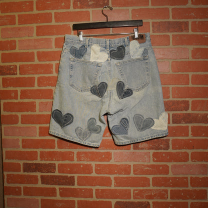 Trevs1of1 Custom 29 Hearts Denim Jean Shorts
